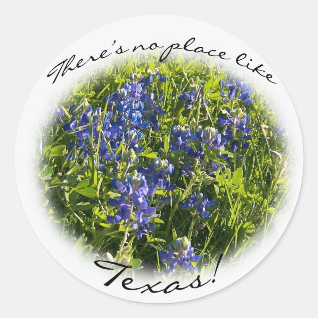 Adesivo Redondo Bluebonnet "Não há lugar como Texas" Sticker (Frente)