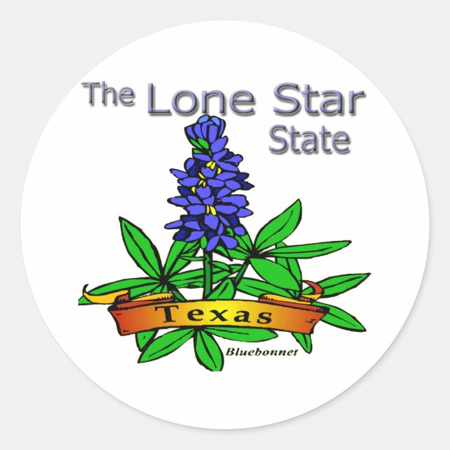 Adesivo Redondo Bluebonnet Texas Lone Star State (Frente)