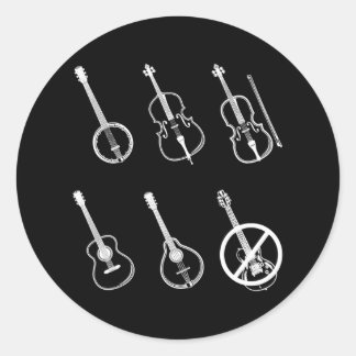 Adesivo Redondo Bluegrass Music Vintage Banjo Mandolin Fiddle