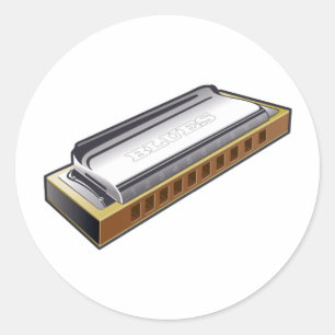 Adesivo Redondo Blues Harmonica - Sticker