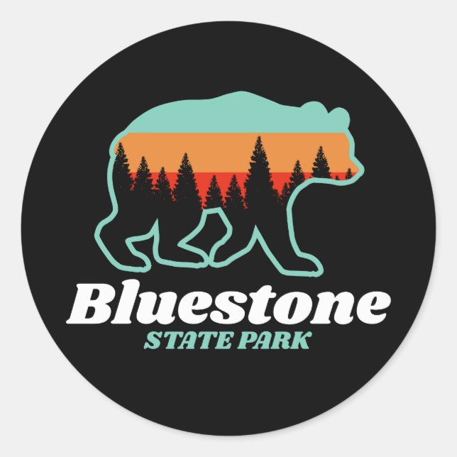 Adesivo Redondo Bluestone State Park West Virginia Bear Retro (Frente)