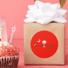 Adesivo Redondo Bluffton Estado da Mente Vermelho Feriado de Natal