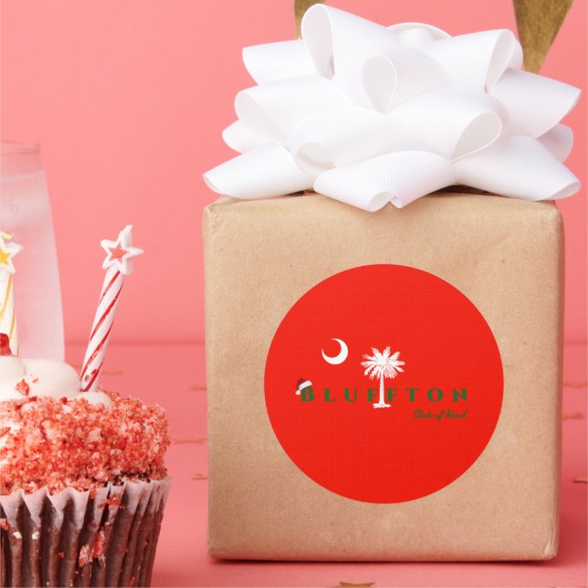 Adesivo Redondo Bluffton Estado da Mente Vermelho Feriado de Natal (Festa)