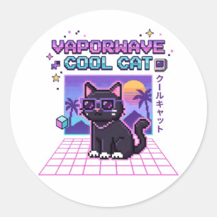Adesivo Redondo Blusão com Gráfico de Gato Legal Vaporwave Y2K P