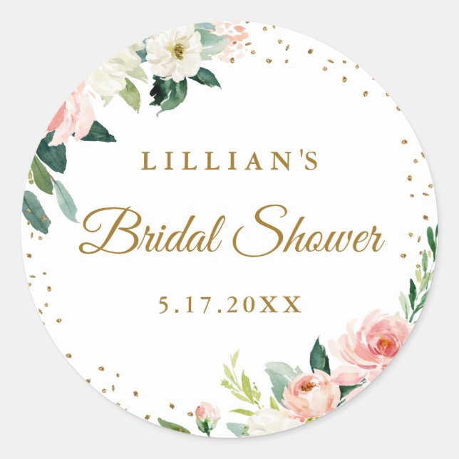 Adesivo Redondo Blush Dourado Floral Brunch E Bubble (Frente)