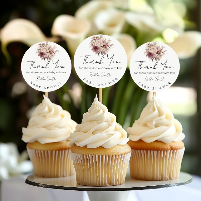 Adesivo Redondo Blush Floral Baby Shower Thank You (Criador carregado)