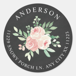Adesivo Redondo Blush Floral de Giz Endereço de Devolução