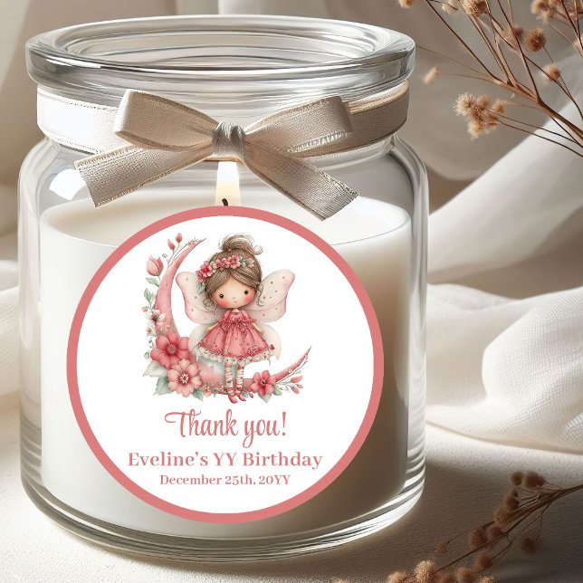 Adesivo Redondo Blush Floral Fairy Cute Girl Birthday Stickers (Blush Floral Fairy Cute Girl Birthday Stickers)