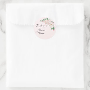 Adesivo Redondo Blush Floral Pink Casamento Obrigado Sticker