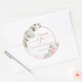 Adesivo Redondo Blush floresce poeirento rosa Obrigado boho chic