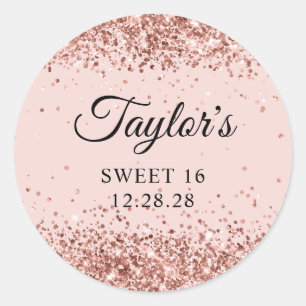 Adesivo Redondo Blush Glitter Rosa Dourado Sweet 16
