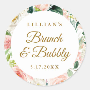 Adesivo Redondo Blush Gold Floral Brunch E Bubbly