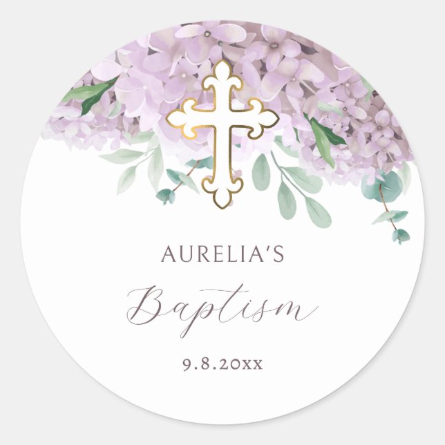 Adesivo Redondo Blush Hydrangea Baptism Sticker (Frente)