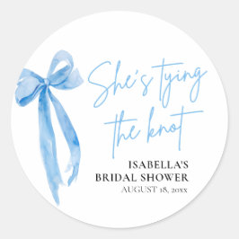 Adesivo Redondo Blush Laço Azul Ela Está se Casando Chá de Noiva