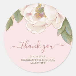 Adesivo Redondo Blush Peony Rosa Weding Obrigado Favor Sticker