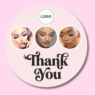 Adesivo Redondo Blush Pink 3 Foto Lash Tech Logo Obrigado