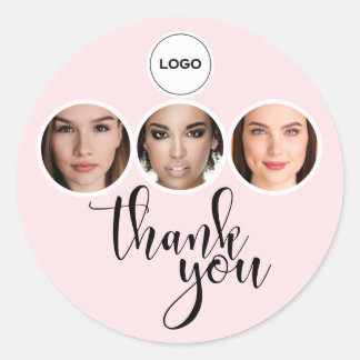 Adesivo Redondo Blush Pink 3 Photo Lashes Brows Logo Thank You