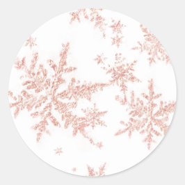 Adesivo Redondo Blush Pink Dourado Flocos de Neve Branco