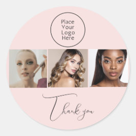Adesivo Redondo Blush Pink Elegant Photo Makeup Thank You Sticker