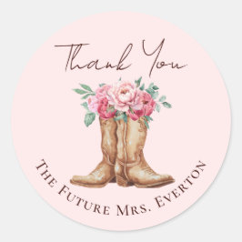 Adesivo Redondo Blush Pink Floral Cowgirl Bridal Shower Thank You