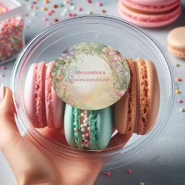 Adesivo Redondo Blush Pink Floral Quinceanera Celebration