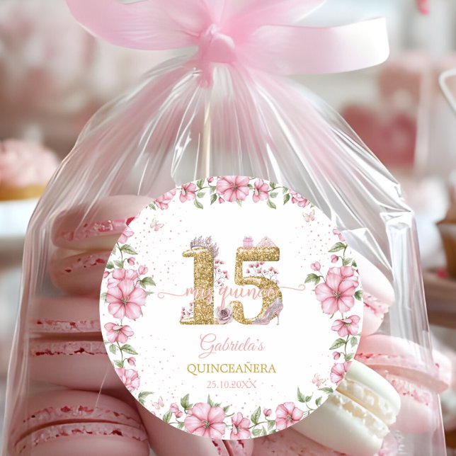 Adesivo Redondo Blush Pink Golden Mis Quince Quinceañera  (Criador carregado)