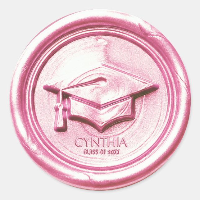 Adesivo Redondo Blush Pink Graduation Cap  Wax Seal (Frente)