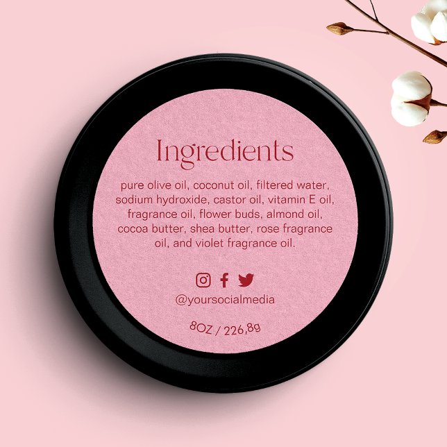 Adesivo Redondo Blush Pink Round Ingredients Product Label  (Criador carregado)