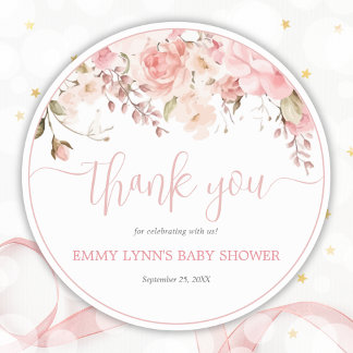Adesivo Redondo Blush Pink Script Baby Shower Thank You