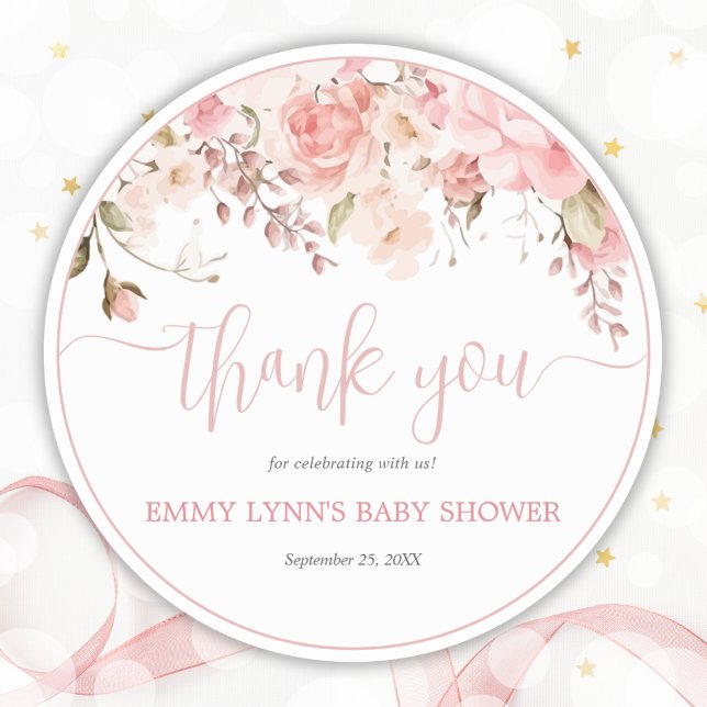 Adesivo Redondo Blush Pink Script Baby Shower Thank You (Blush Pink Script Baby Shower Thank You Classic Round Sticker)