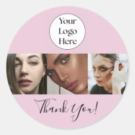 Adesivo Redondo Blush Pink Script Logo Photo Lash Studio Thank You