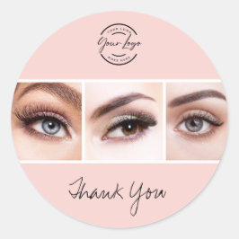 Adesivo Redondo Blush Pink Script Logo Photo Lashes Thank You