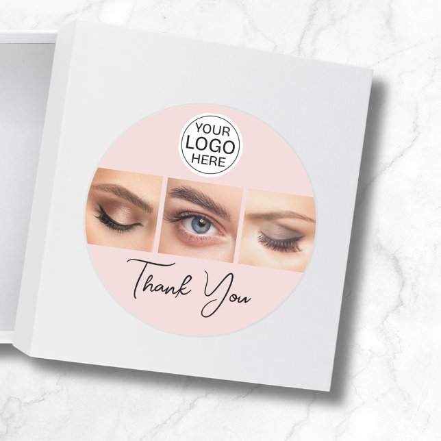 Adesivo Redondo Blush Pink Script Logo Photo Lashes Thank You (Criador carregado)