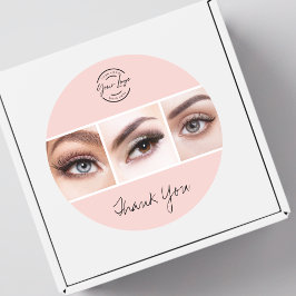 Adesivo Redondo Blush Pink Script Logo Photo Lashes Thank You