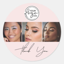 Adesivo Redondo Blush Pink Script Logo Photo Lashes Thank You 