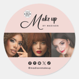 Adesivo Redondo Blush Pink Script Logo Photo Makeup
