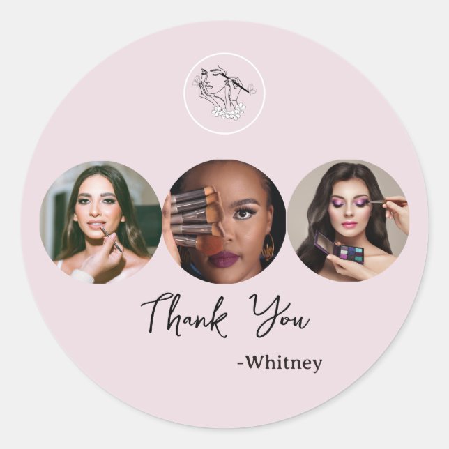 Adesivo Redondo Blush Pink Script Logo Photo Makeup Artist (Frente)