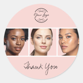 Adesivo Redondo Blush Pink Script Logo Photo Makeup Thank You