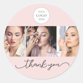 Adesivo Redondo Blush Pink Script Logo Photo Makeup Thank You