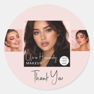 Adesivo Redondo Blush Pink Script Logo Photo Makeup Thank You