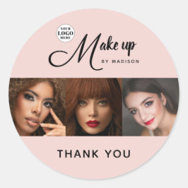 Adesivo Redondo Blush Pink Script Logo Photo Makeup Thank You