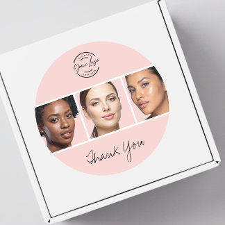Adesivo Redondo Blush Pink Script Logo Photo Makeup Thank You