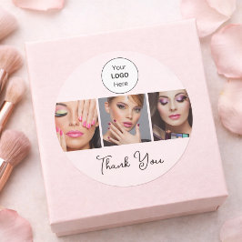 Adesivo Redondo Blush Pink Script Logo Photo Makeup Thank You