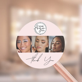 Adesivo Redondo Blush Pink Script Logo Photo Makeup Thank You 