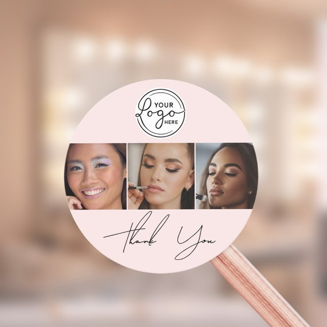 Adesivo Redondo Blush Pink Script Logo Photo Makeup Thank You  (Criador carregado)