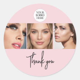 Adesivo Redondo Blush Pink Script Logo Photo Makeup Thank You 