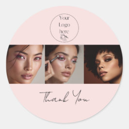 Adesivo Redondo Blush Pink Script Logo Photo Makeup Thank You