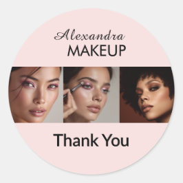 Adesivo Redondo Blush Pink Script Logo Photo Makeup Thank You