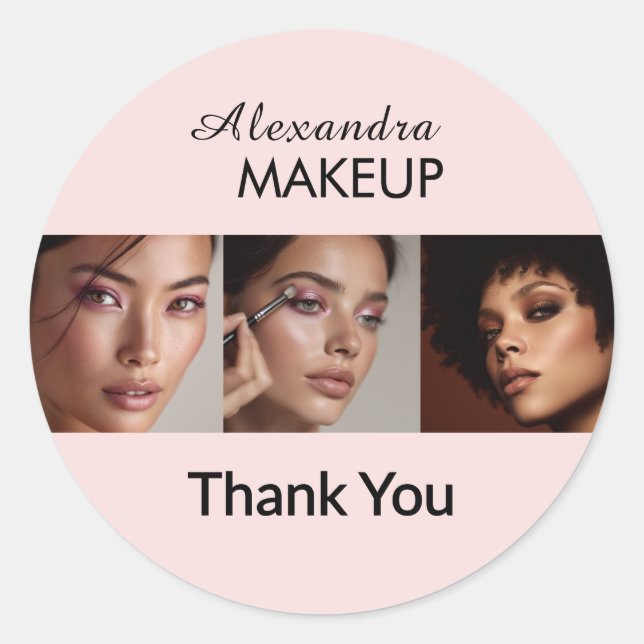Adesivo Redondo Blush Pink Script Logo Photo Makeup Thank You (Frente)