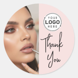 Adesivo Redondo Blush Pink Script Logo Photo Makeup Thank You